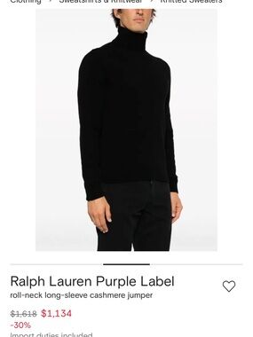 Ralph Lauren Purple Label Black 100% cashamere, Turtleneck Sweater